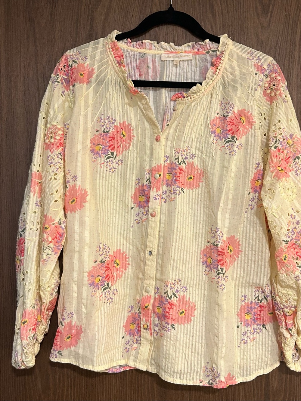 LoveShackFancy Yellow Floral Print top with Pink Accents